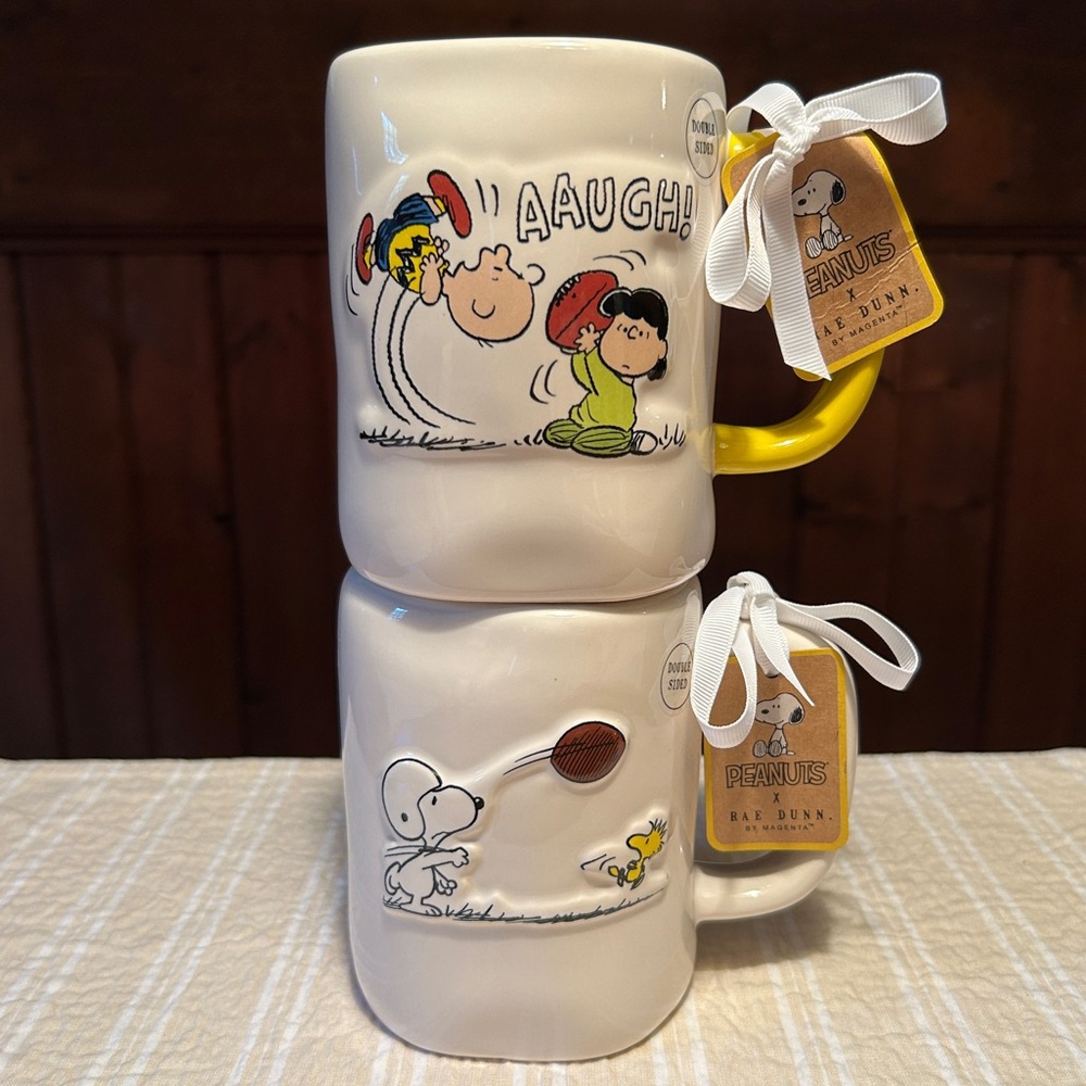 NWT *Set of 2* NEW Rae Dunn Peanuts Snoopy Football Mugs